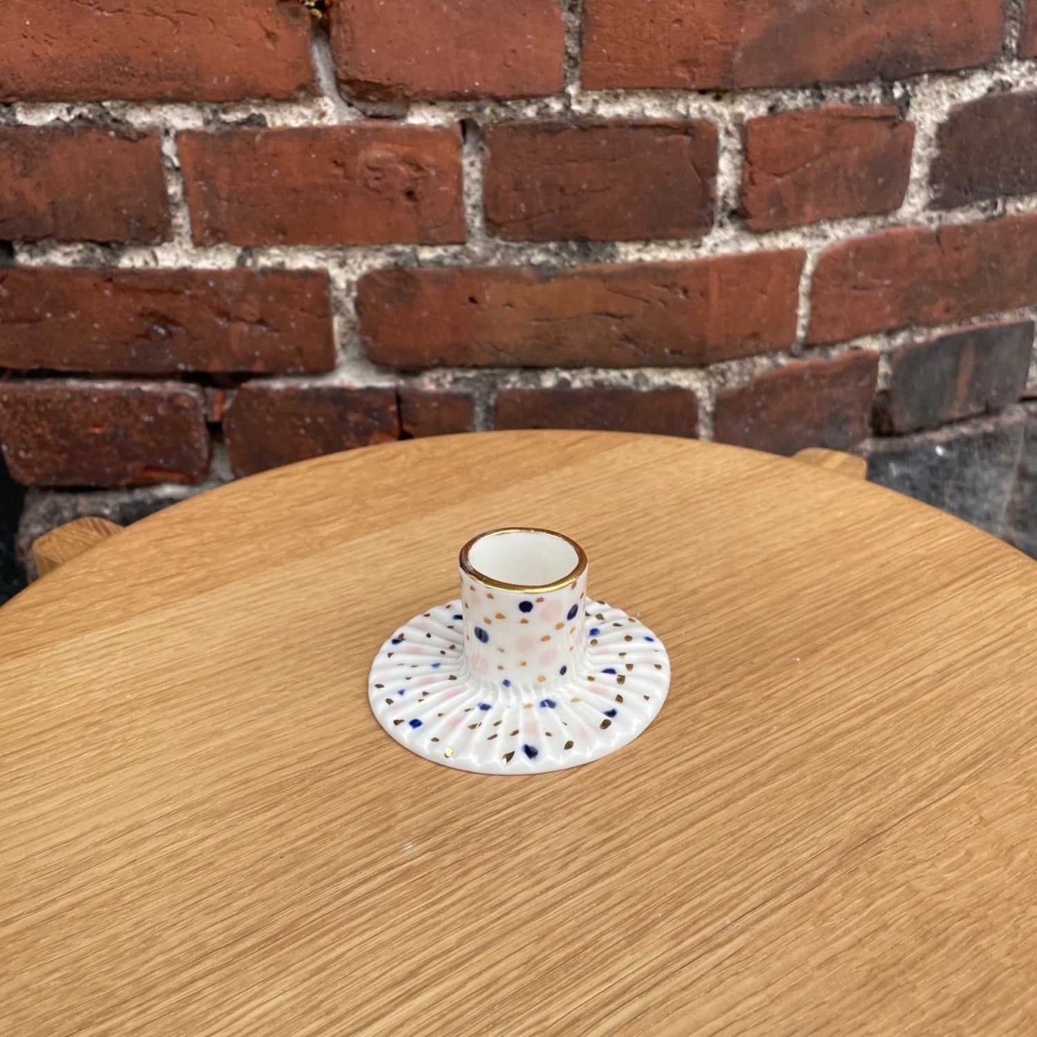 Lysestage med prikker og guld - Lyserød/blåprik - Butik Alrum