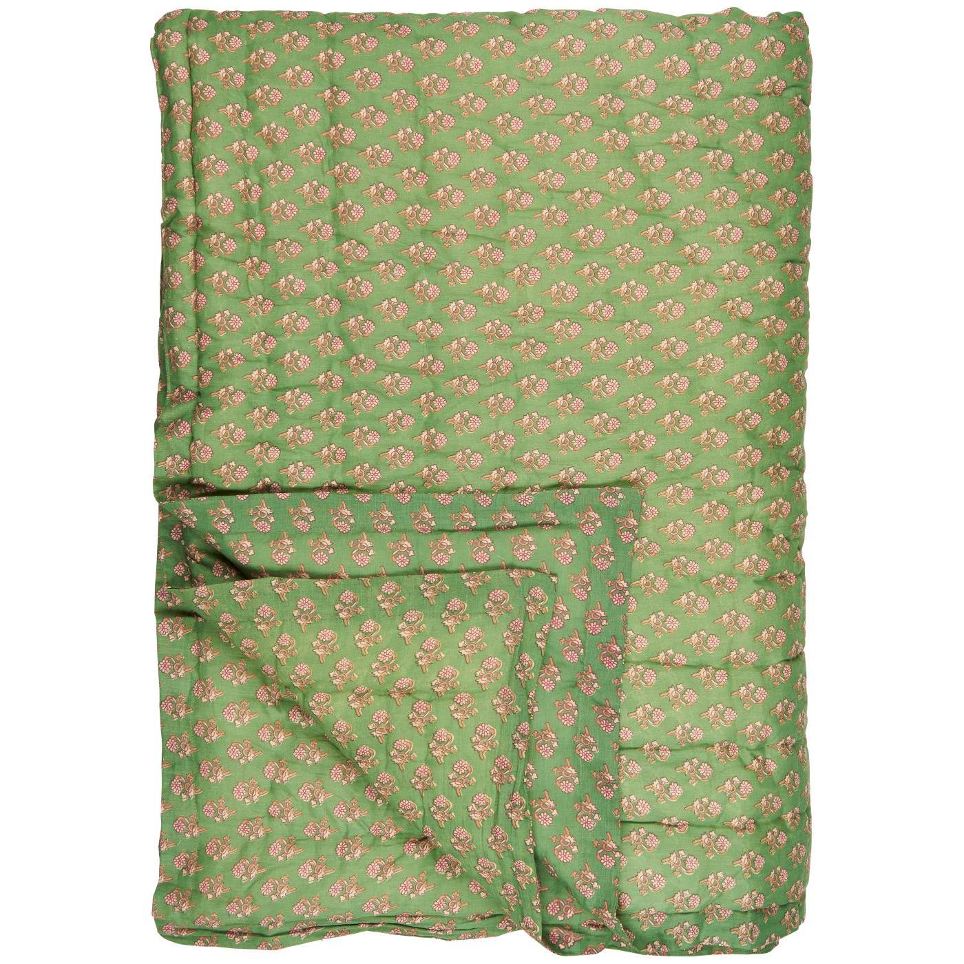 Quiltet Tæppe Charlotte | Grøn/Lyserød | 130x170cm