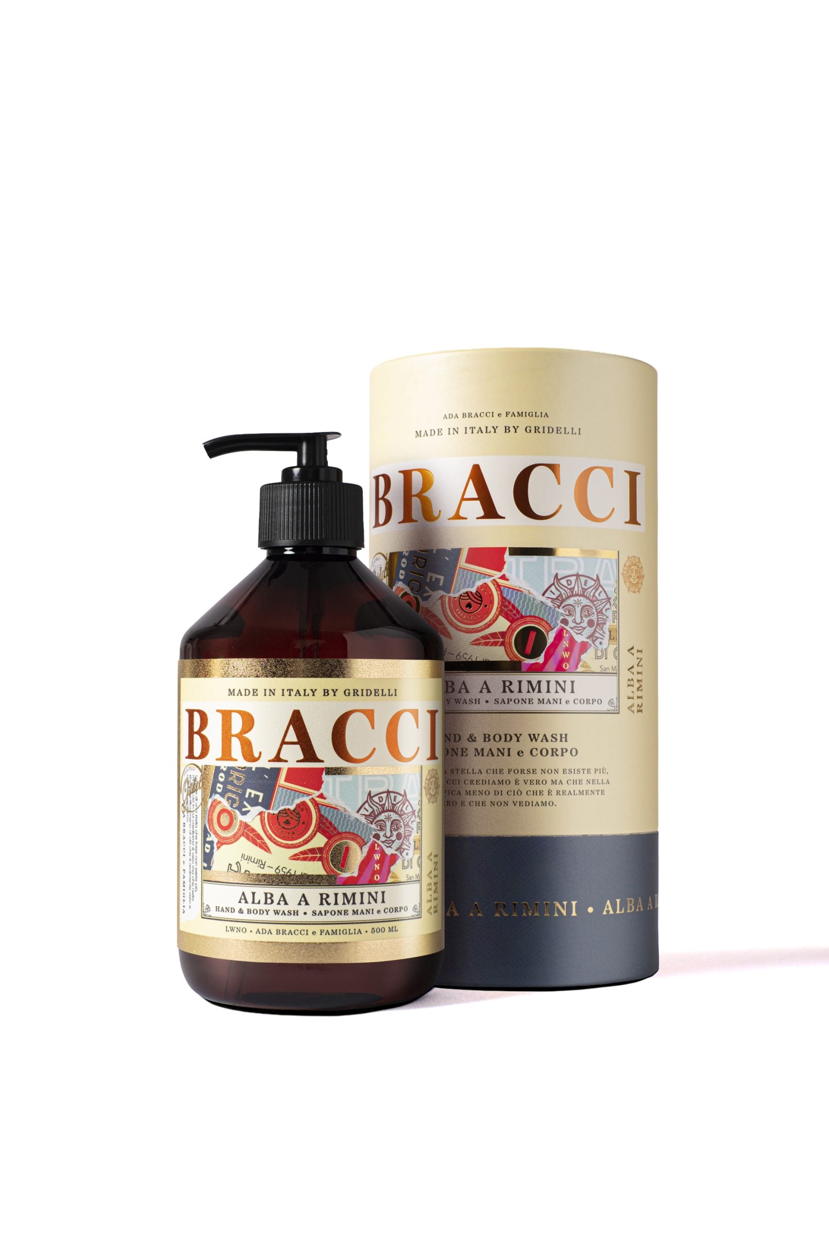 Alba a Rimini Hand & Body Soap 500 ml med varm duft af kaffe og daggry fra Milano, Italien.
