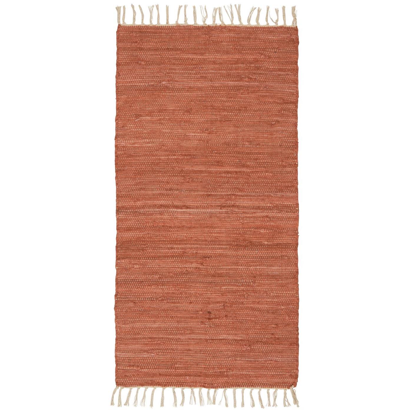 Kludeløber i rustfarvet vævet bomuld – 60 x 120 cm. Smal løber i brændt orange til entré eller køkken. Fra Butikalrum.dk