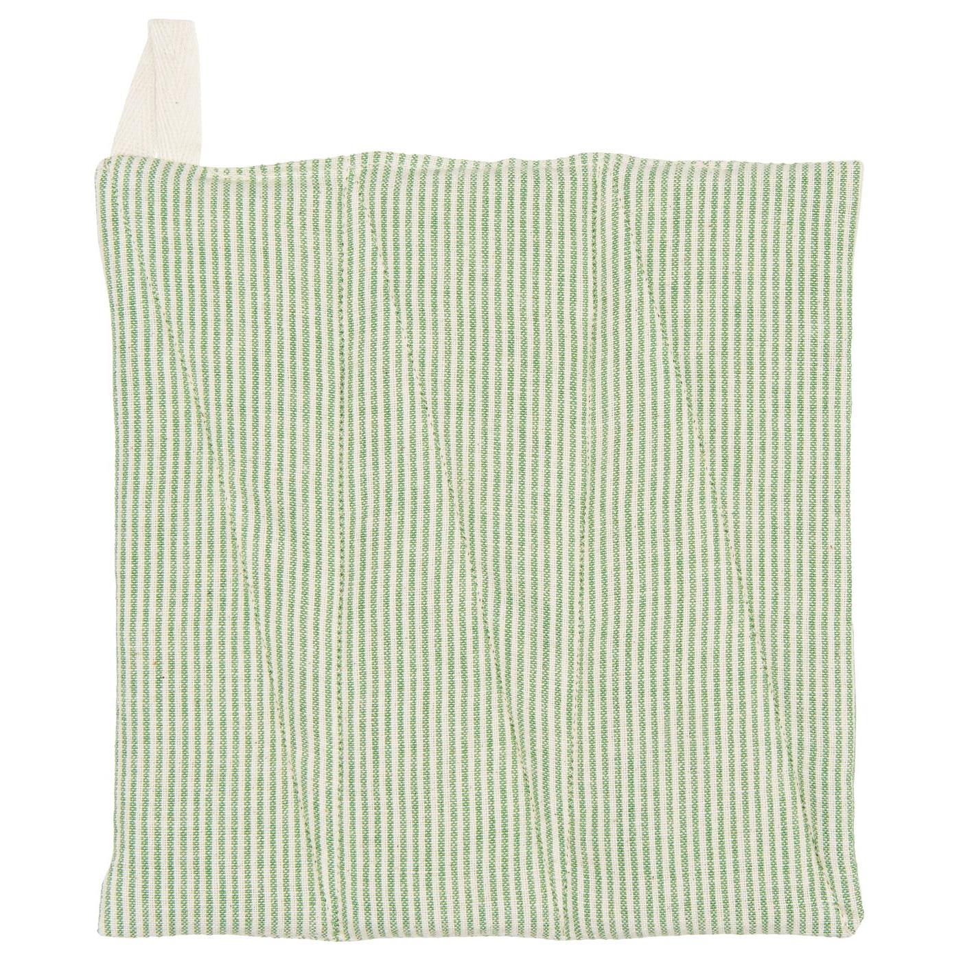 Smalstribet grøn og hvid grydelap - køb hos Butikalrum.dk.