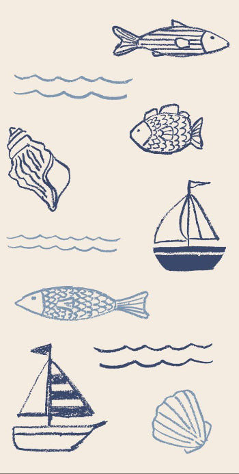 Papirserviet i hvid og blå med motiver fra havet - køb hos butikalrum.dk