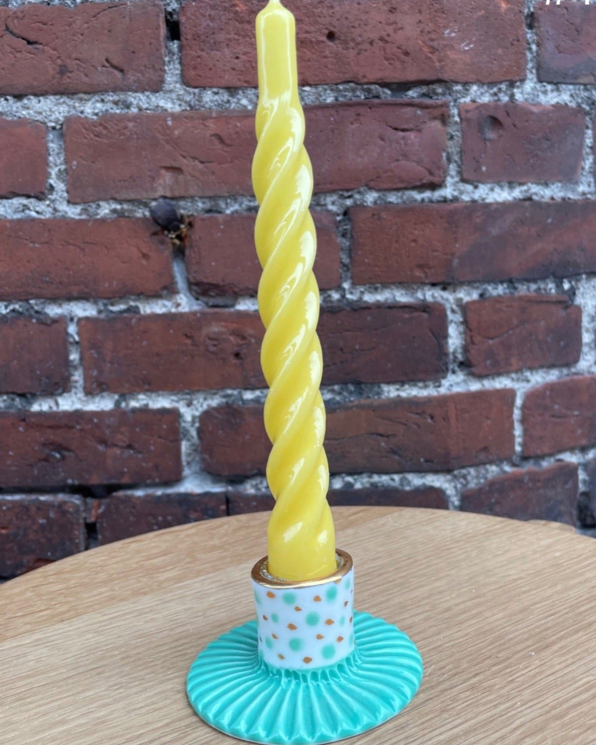 Lysestage med prikker og guld - Grøn - Butik Alrum