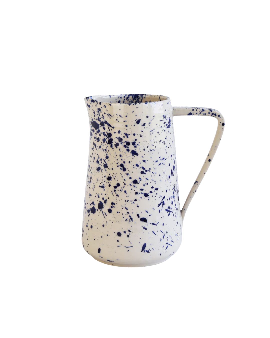 Bornholmsk Keramik Water Jug i Blue Splash – håndlavet vandkande med unikt design og blå glasur. Diameter 11 cm, højde 18 cm. Skandinavisk keramik med autentisk håndværk.