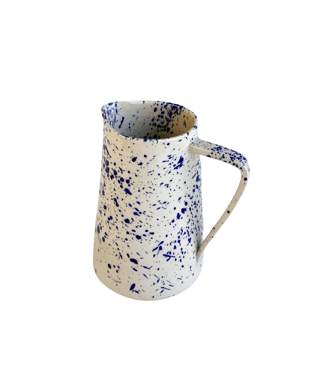 Bornholmsk Keramik Water Jug i Blue Splash – håndlavet vandkande med unikt design og blå glasur. Diameter 11 cm, højde 18 cm. Skandinavisk keramik med autentisk håndværk.