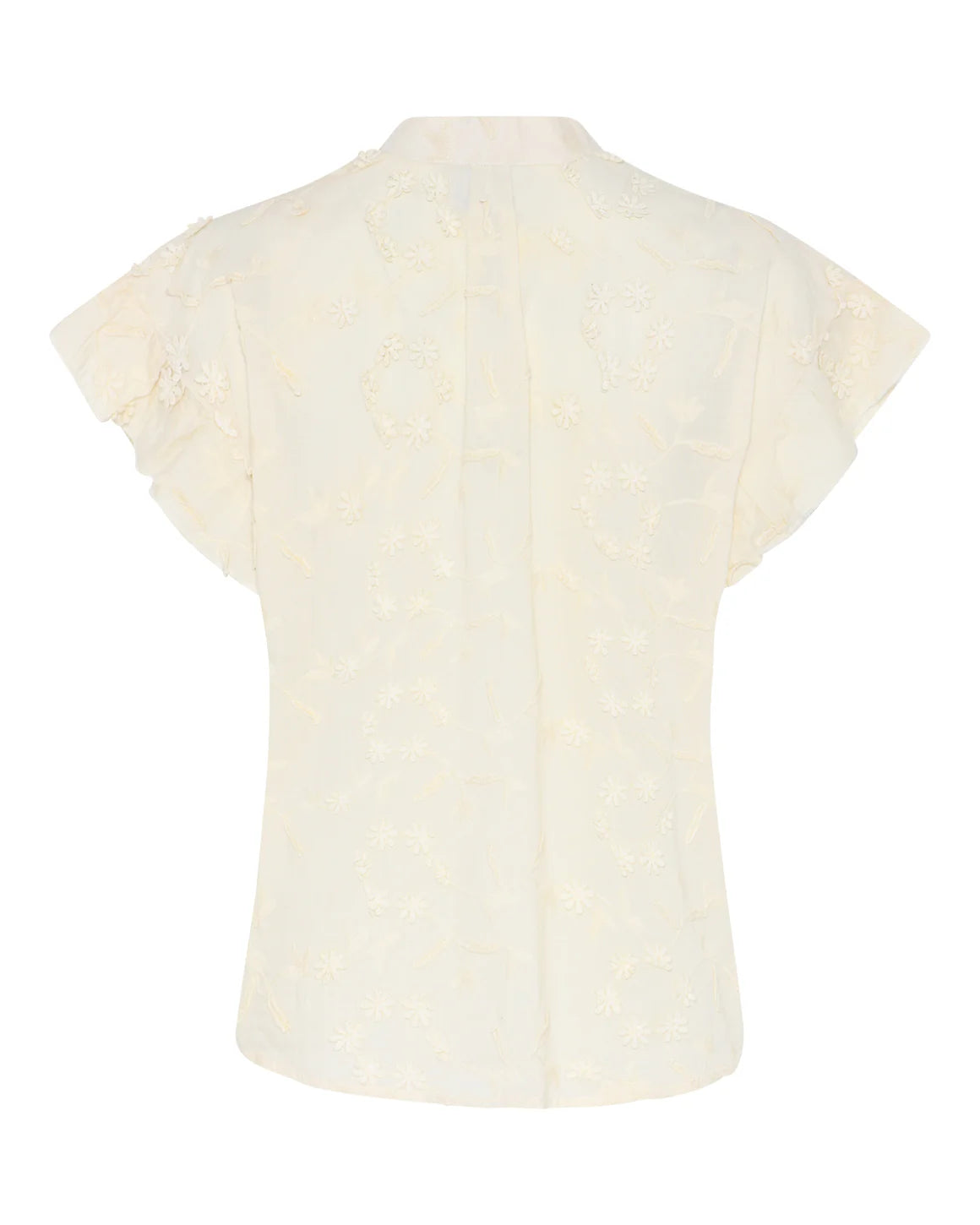 Britt Blouse – feminin sommerbluse med 3D-blomster og smalle stropper i 100% bomuld