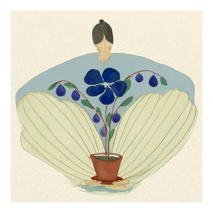 Calm Cerulean fra Krull Studio, 230 gr. kvalitetspapir. Plakat med motiv af kvinde med en potte.