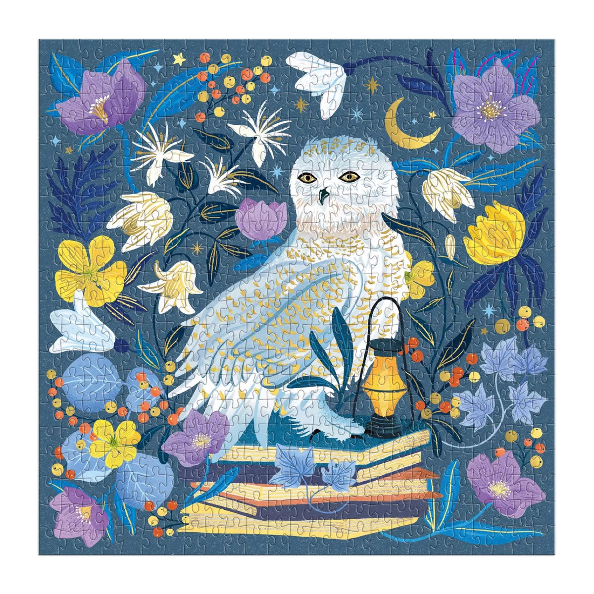 Celestial Owl puslespil med 500 brikker, uglemotiv og fine folieelementer fra Dawn Cooper – køb hos butikalrum.dk.