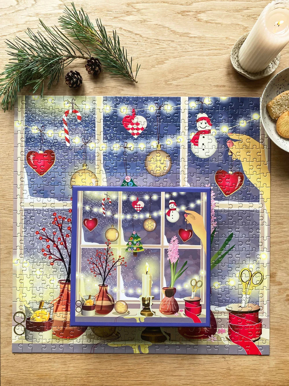 Christmas Window puslespil fra ViSSEVASSE med 500 brikker og hyggeligt julemotiv – køb hos butikalrum.dk.