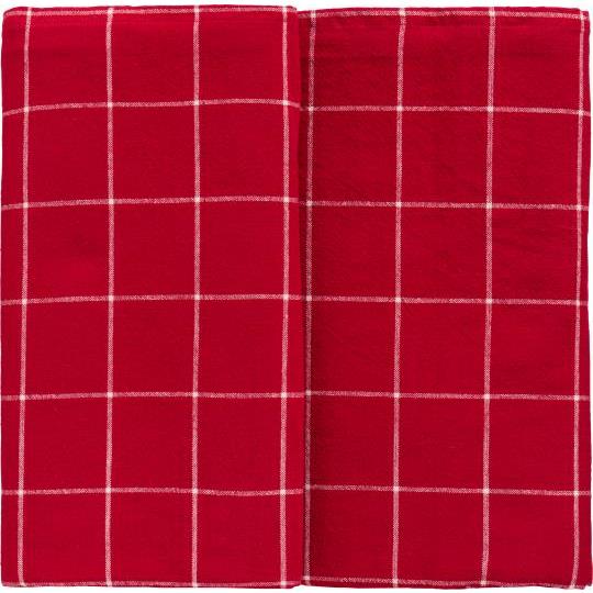 Aflang dug i rød med naturfarvede store tern, 150x250 cm, 100 % bomuld – fra Butikalrum.dk på Amagerbro