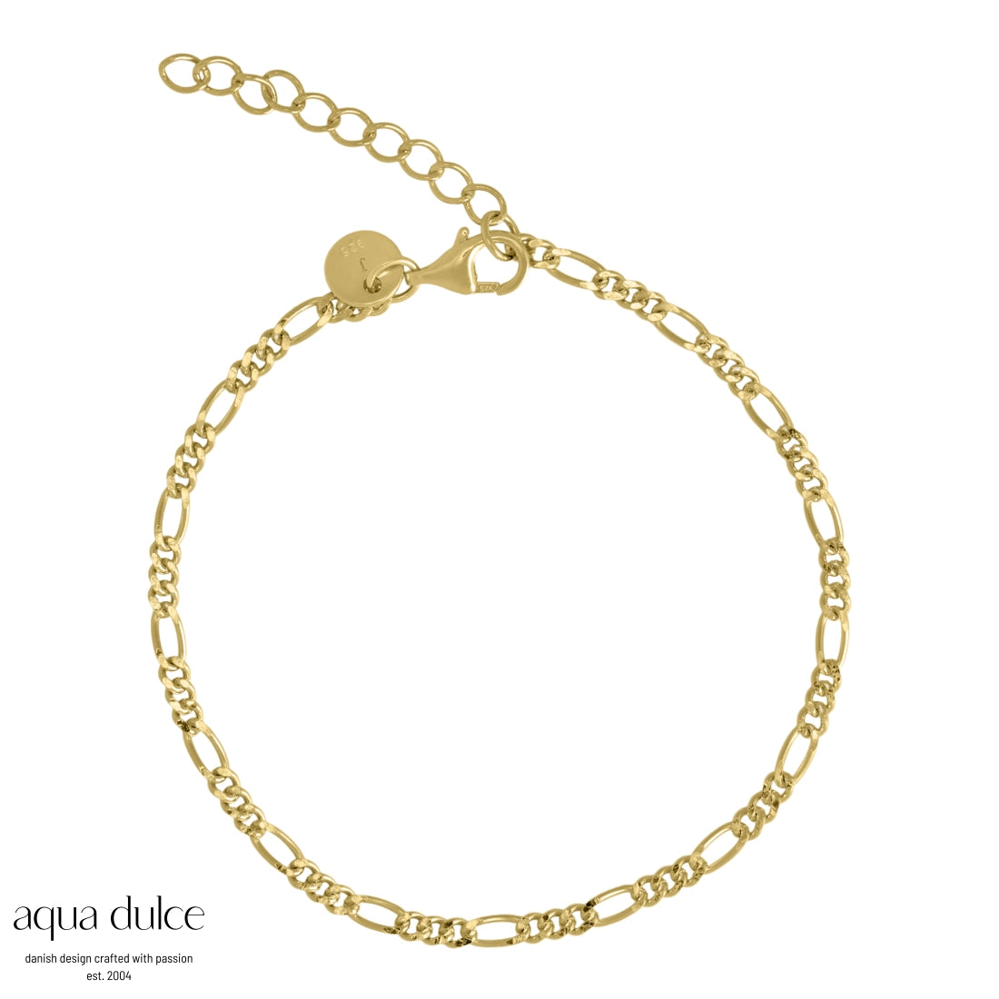 Forgyldt figaro armbånd i 925 Sterling sølv – 16+3 cm, nikkelfrit