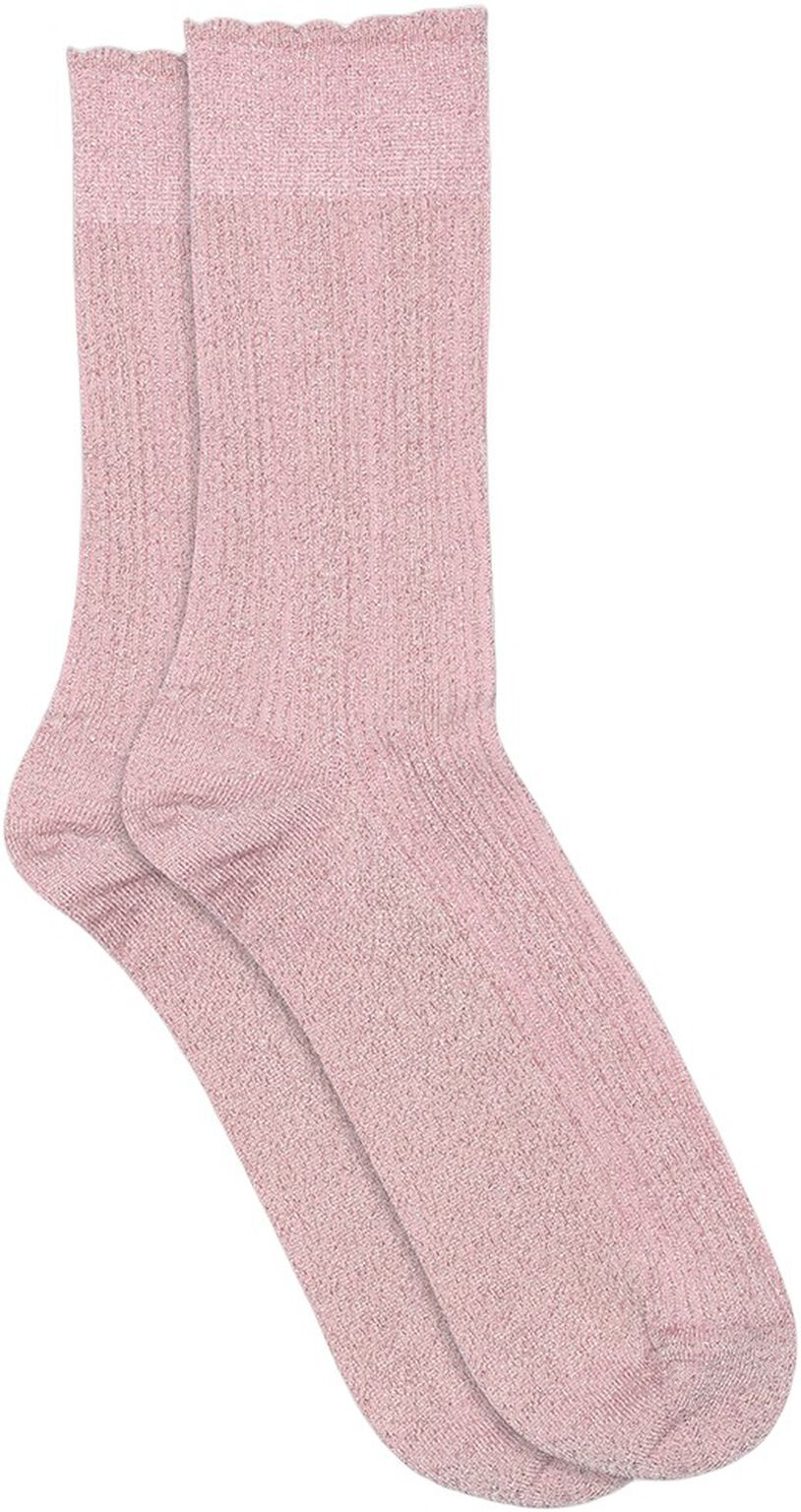 Køb glimmerstrømper med bomuld og bølgekant i farven Pink Nectar fra MPwoman hos Butikalrum.dk – stilfulde og komfortable