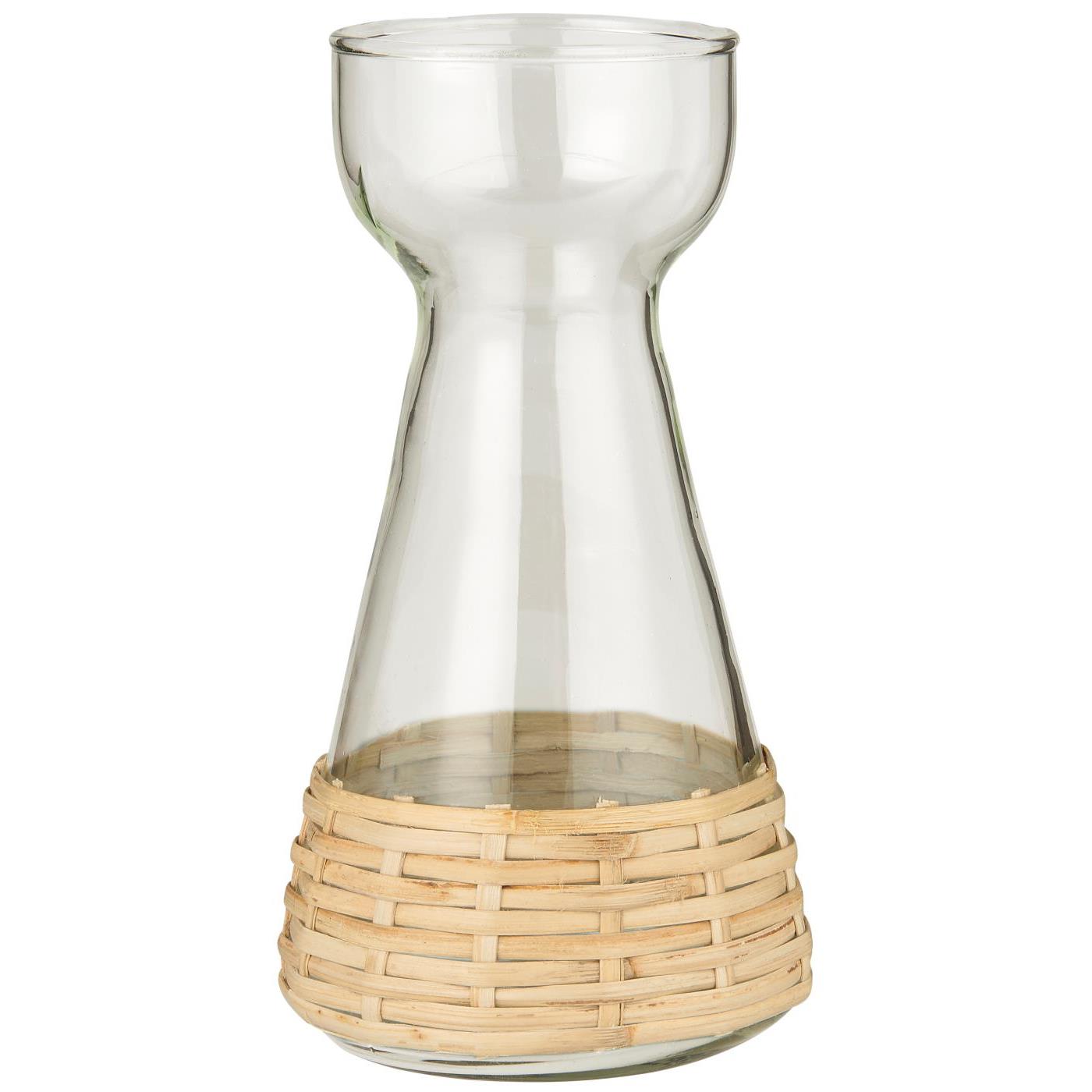 Mundblæst hyacintvase med konisk form og rattanflet – køb hos butikalrum.dk