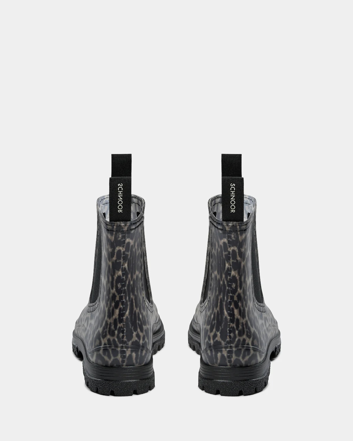 Korte regnstøvler med leopardmønster og løkker, så du nemt kan få støvlerne på.