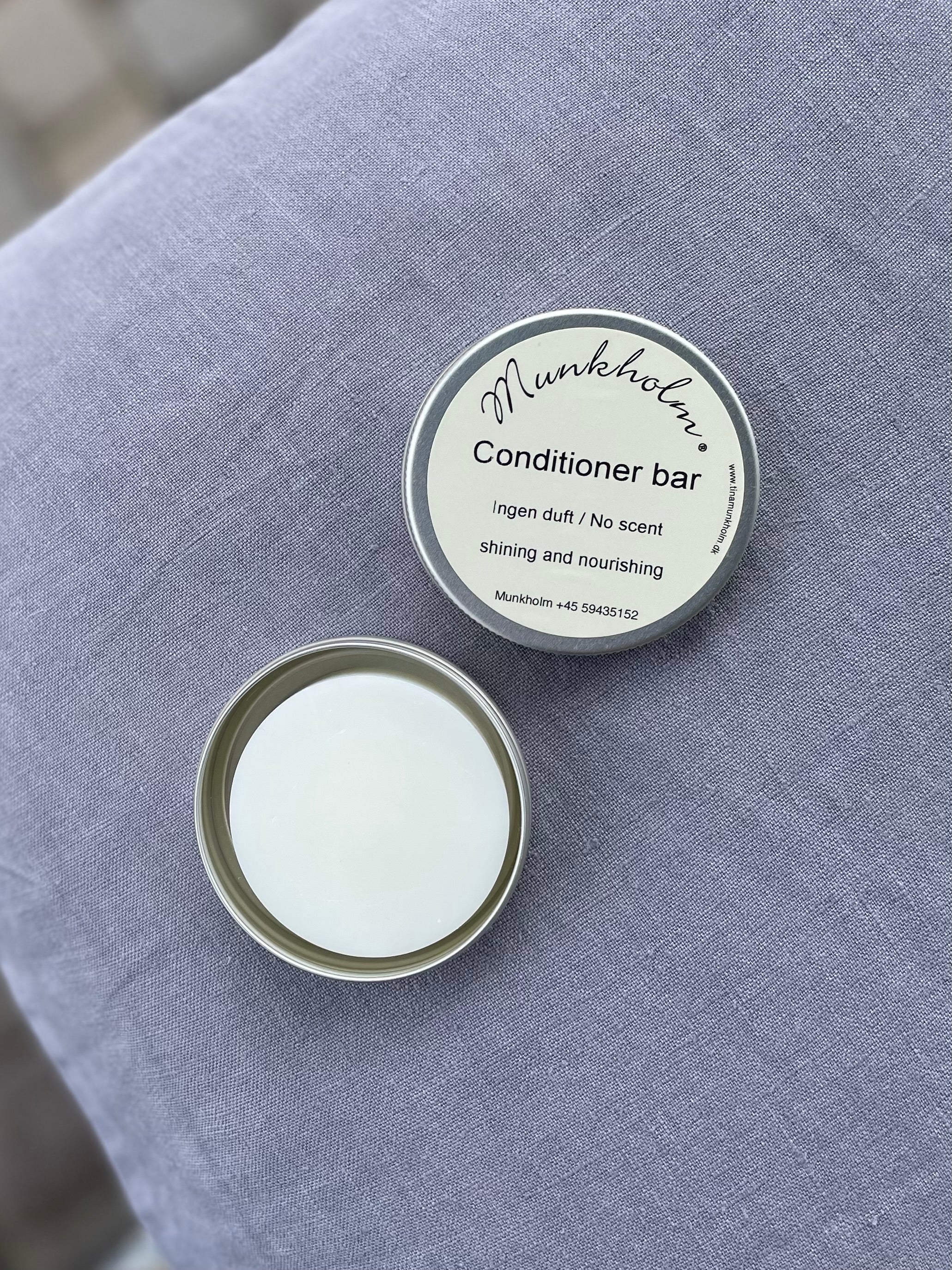 Munkholm duftfri conditioner bar – fast balsam uden parfume, velegnet til sensitiv hud.