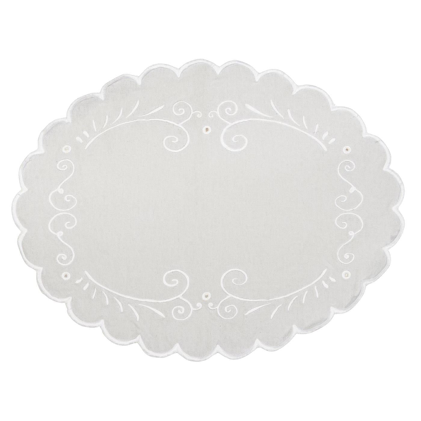 Hvid oval brødserviet med broderi 22,5x30 cm – køb hos butikalrum.dk