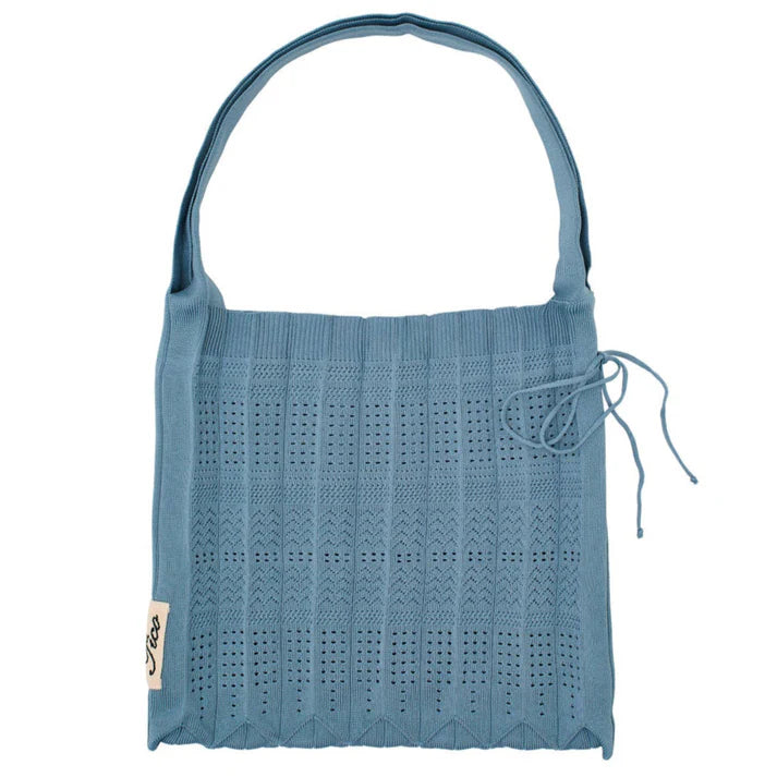 Lang Rosalia-taske i Vintage Blue med 75 cm strop – Crossbody taske i vævet polyester