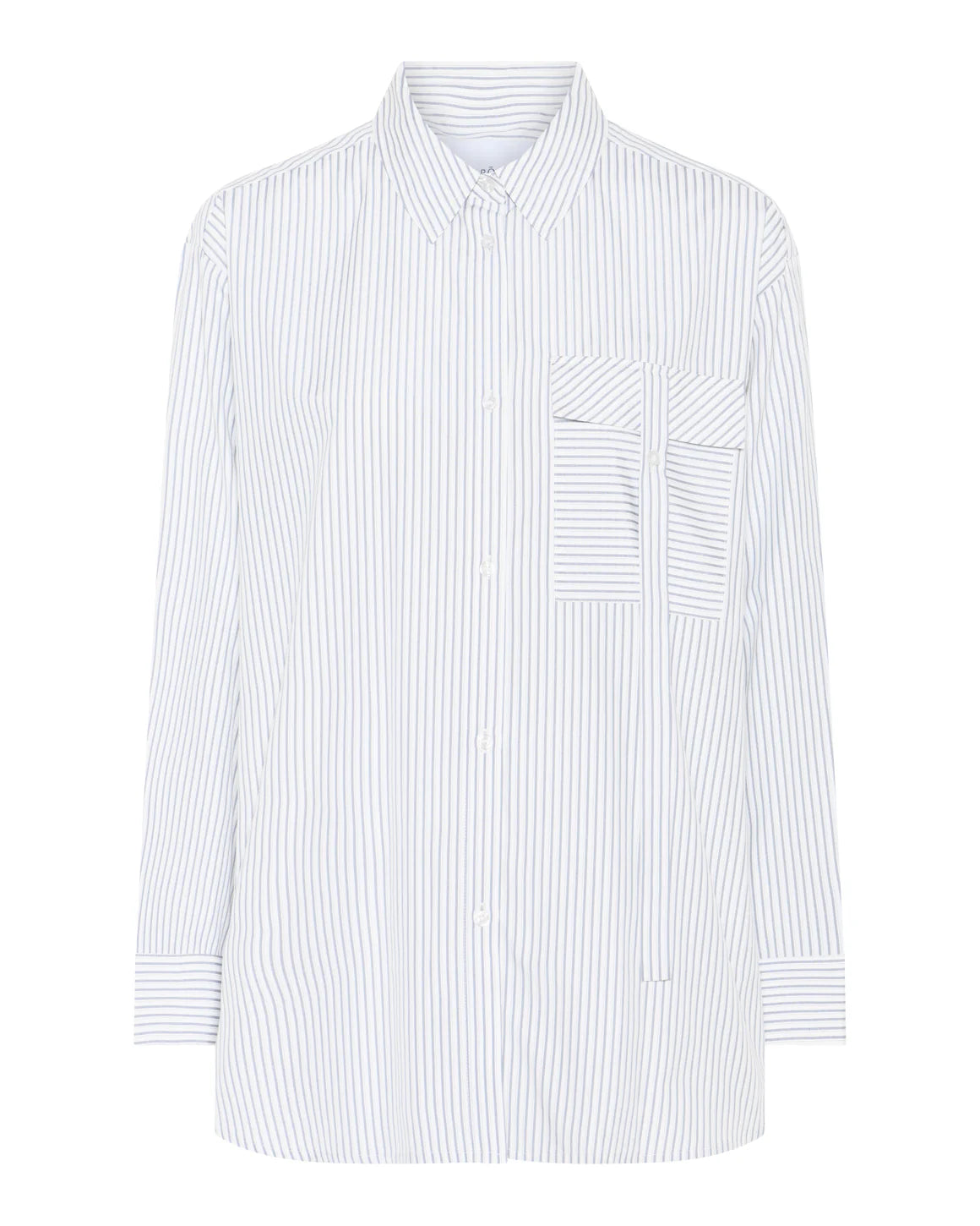 Oversized stribet skjorte med kontrastlomme fra La Rouge – køb hos butikalrum.dk