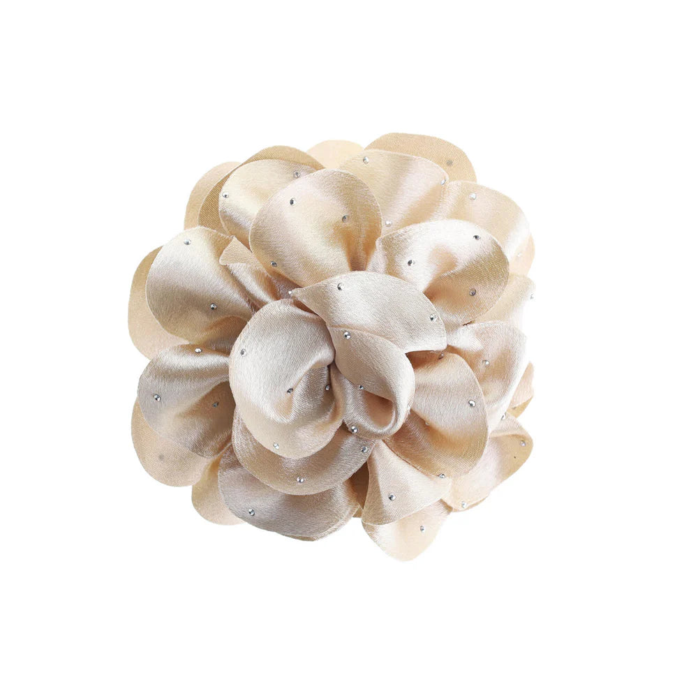 Stor Silva Hårklemme i Beige med blomsterdesign til fest og hverdag