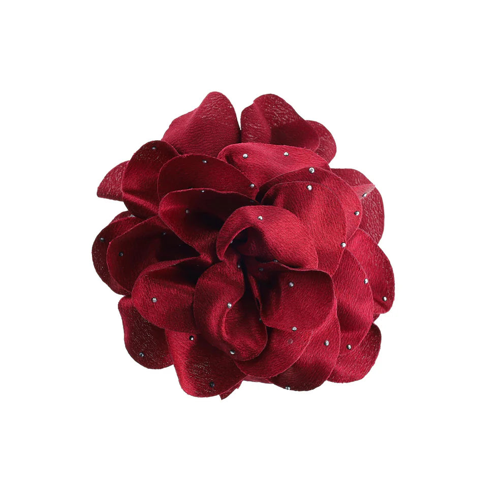 Stor Silva Hårklemme i Vinrød med blomsterdesign til fest og hverdag