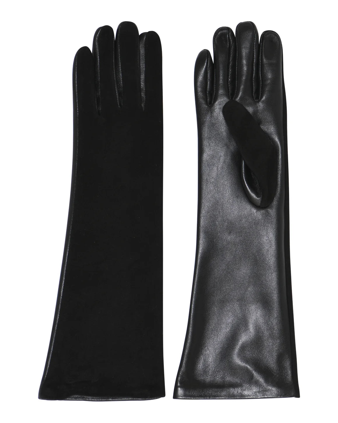 Sus Suede Long Gloves fra La Rouge i sort, lange elegante handsker i 100% ruskind – køb hos butikalrum.dk.