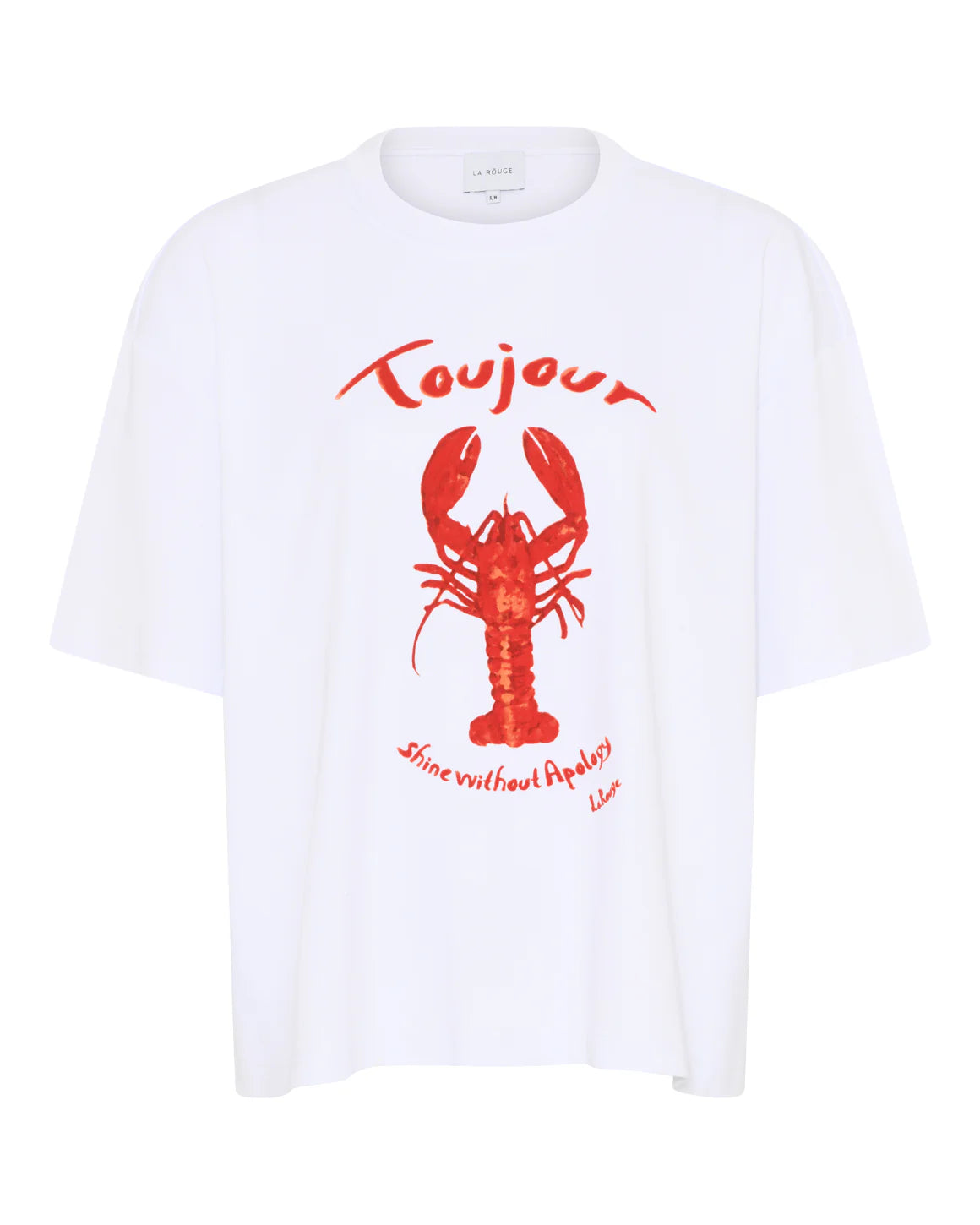 LA RōUGE t-shirt i hvid med lobster print, boxy pasform og brede ærmer - moderne dame t-shirt