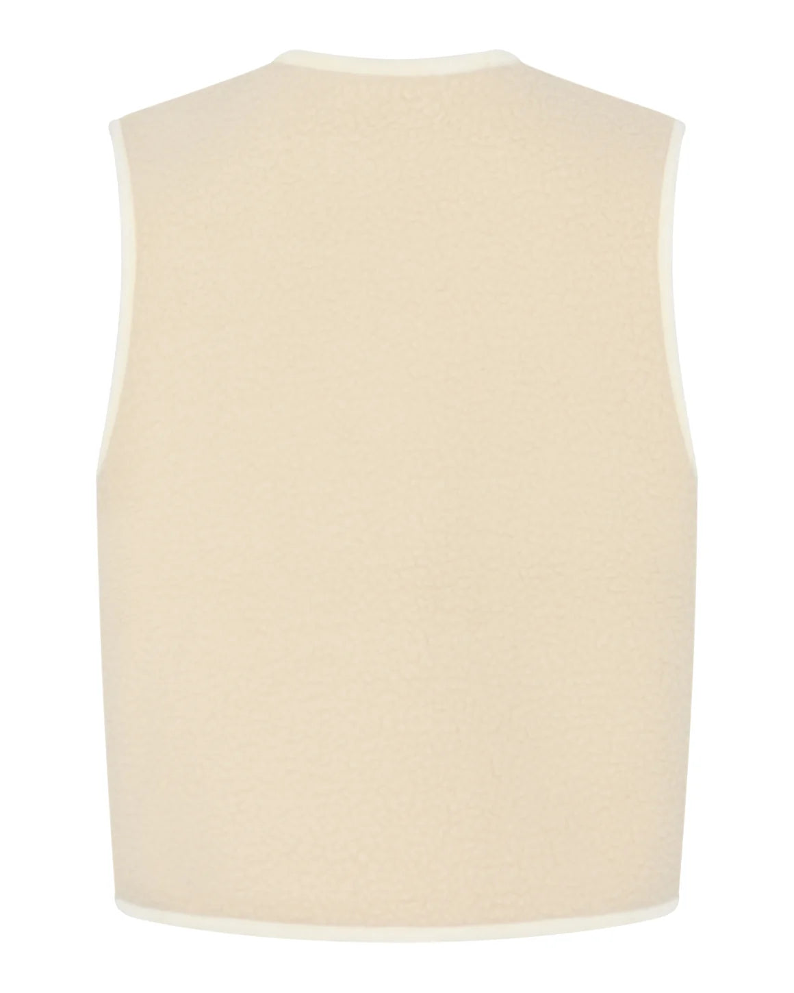 Teddy Waistcoat i Off White fra La Rouge i blød teddykvalitet med knaplukning og paspolerede lommer – køb hos butikalrum.dk.