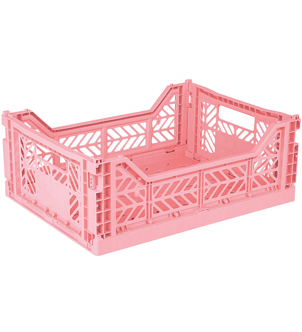 Aykasa Medium foldekasse i Strawberry Pink, sammenklappelig og stabelbar opbevaringskasse i PP-plast, 40 x 30 x 14 cm – køb hos butikalrum.dk.