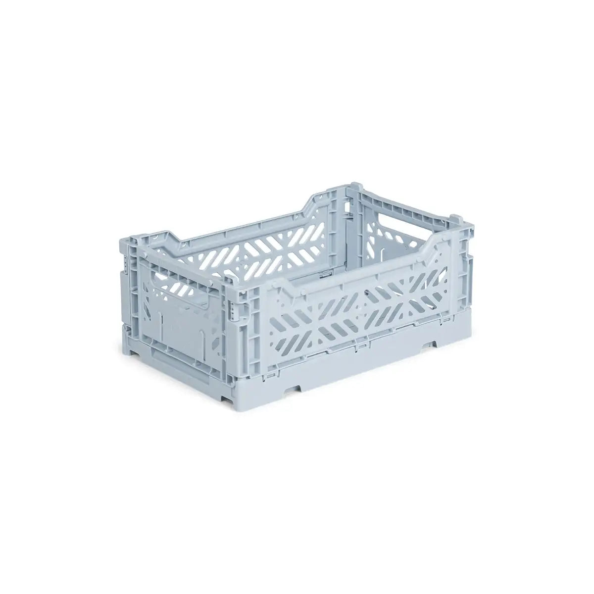 Aykasa Mini foldekasse i Pale Blue, lille sammenklappelig og stabelbar opbevaringskasse, 27 x 17 x 11 cm – køb hos butikalrum.dk.