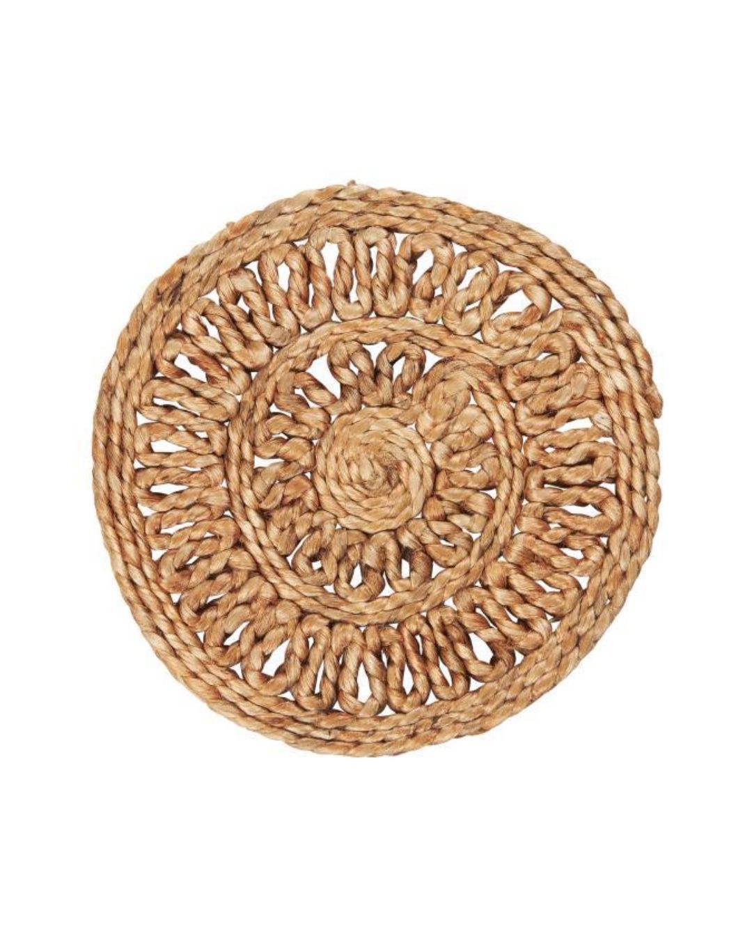 Bordskåner i jute med blomstermotiv, der beskytter bordoverflader og tilføjer et naturligt præg til indretningen.