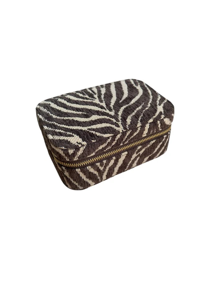 Stort smykkeskrin i Brown Zebra med aftagelig bakke, 14,5 x 10 cm – Bomuld og polyester