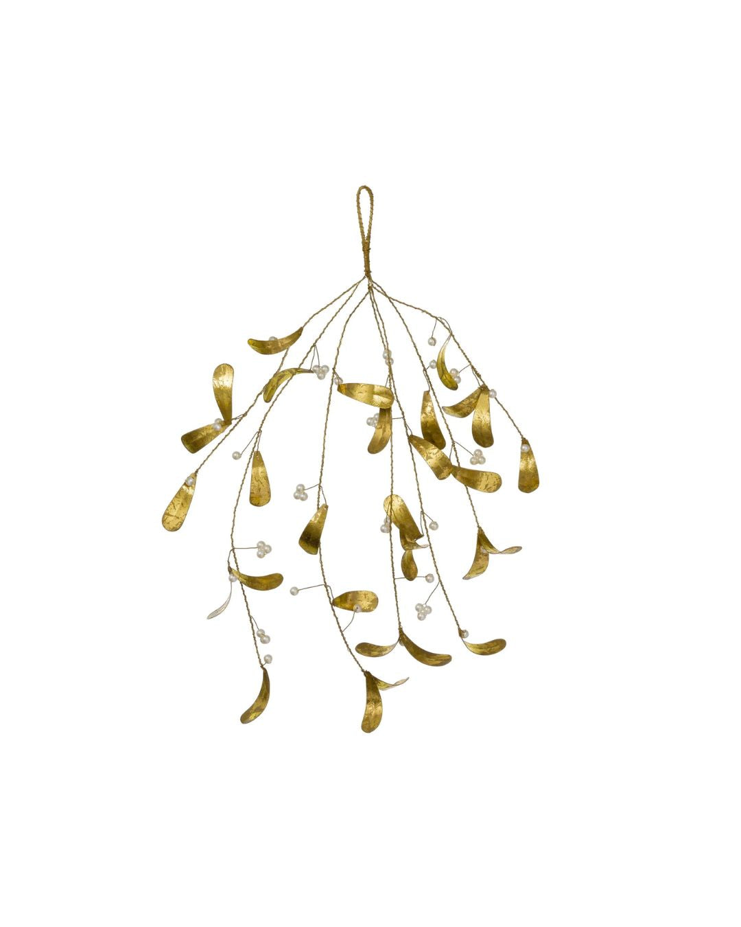 Mistelten i malet metal med perledetaljer, 40 cm lang.