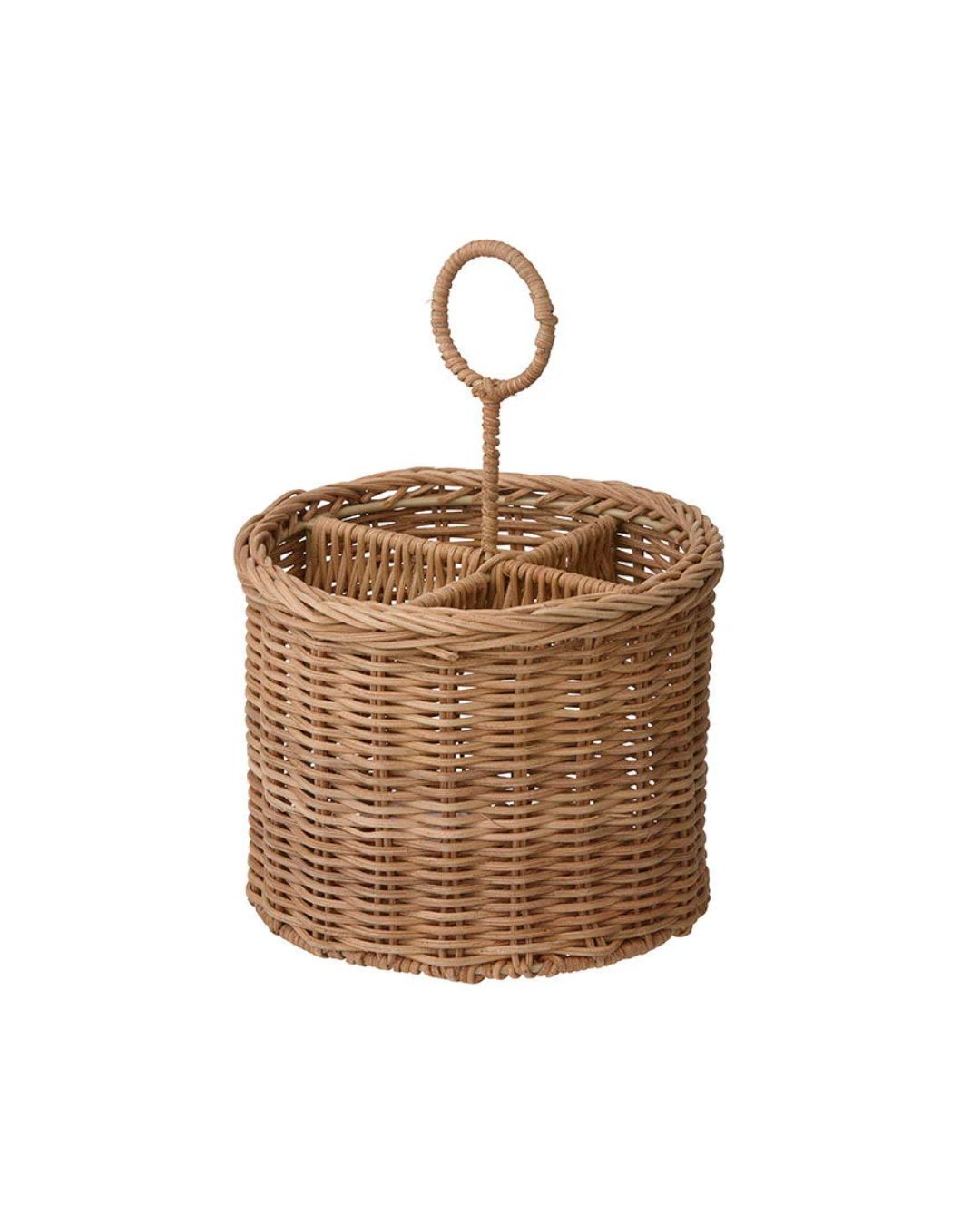 Bungalow rattan holder til bestik eller køkkenredskaber med en diameter på 17 cm, ideel til stilfuld opbevaring i køkkenet.