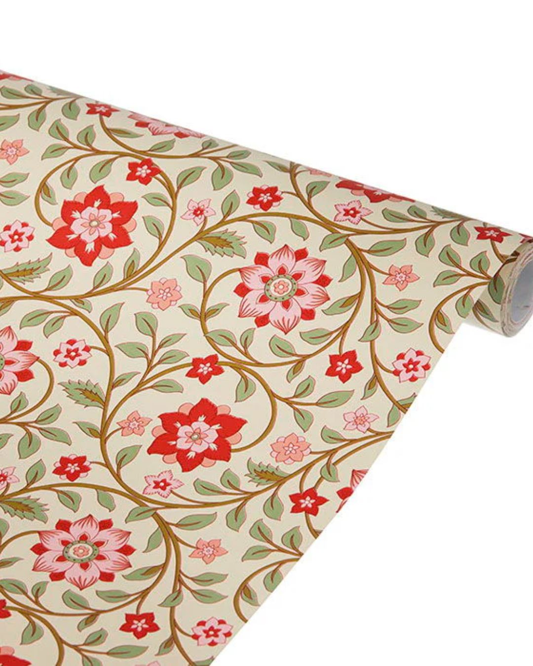 Smukt gavepapir med røde nuancer og Bungalow-print, 10 x 0,7 meter, velegnet til gaveindpakning til forskellige anledninger.