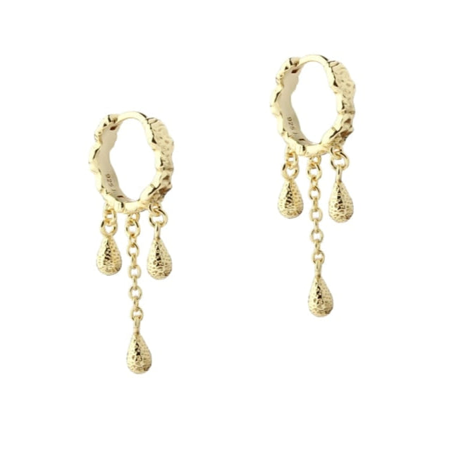 Cappa Drop Hoops i forgyldt sterling sølv fra Aqua Dulce med 3 dekorative drops