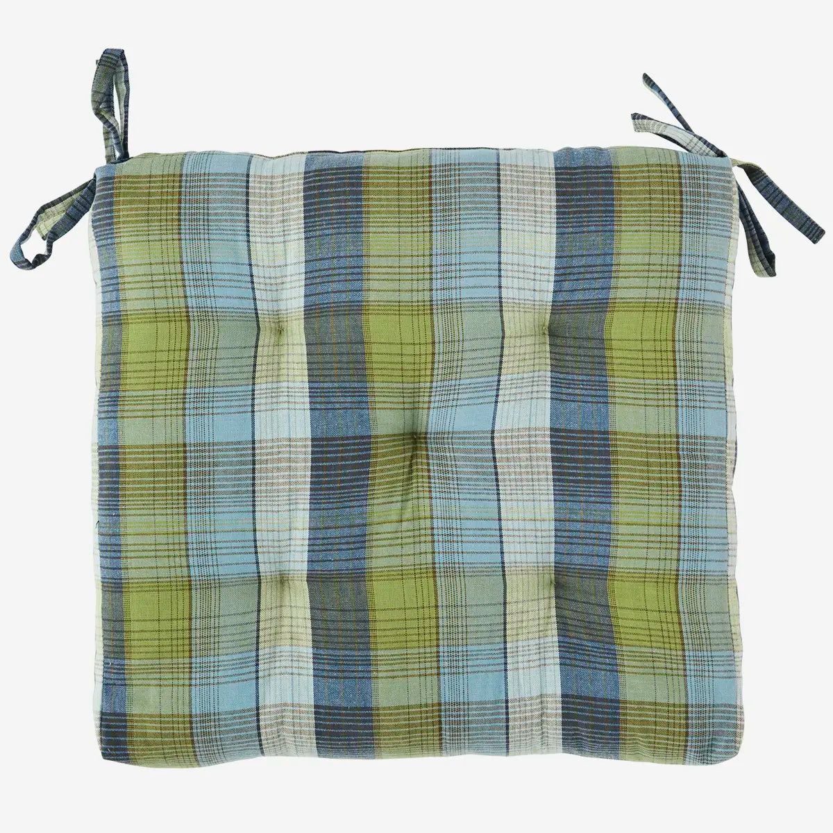 Checked woven chair pad fra Madam Stoltz i grøn og blå – køb hos butikalrum.dk