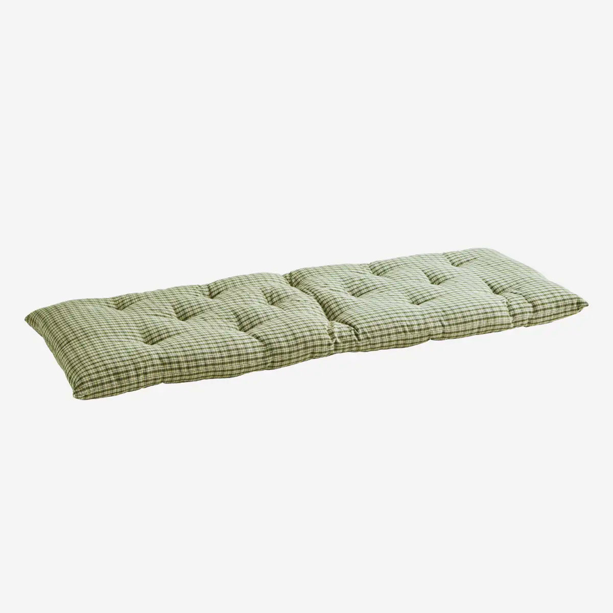 Ternet bomuldsmadras 45x125 cm i grøn, hvid og gul til bænk inde og ude