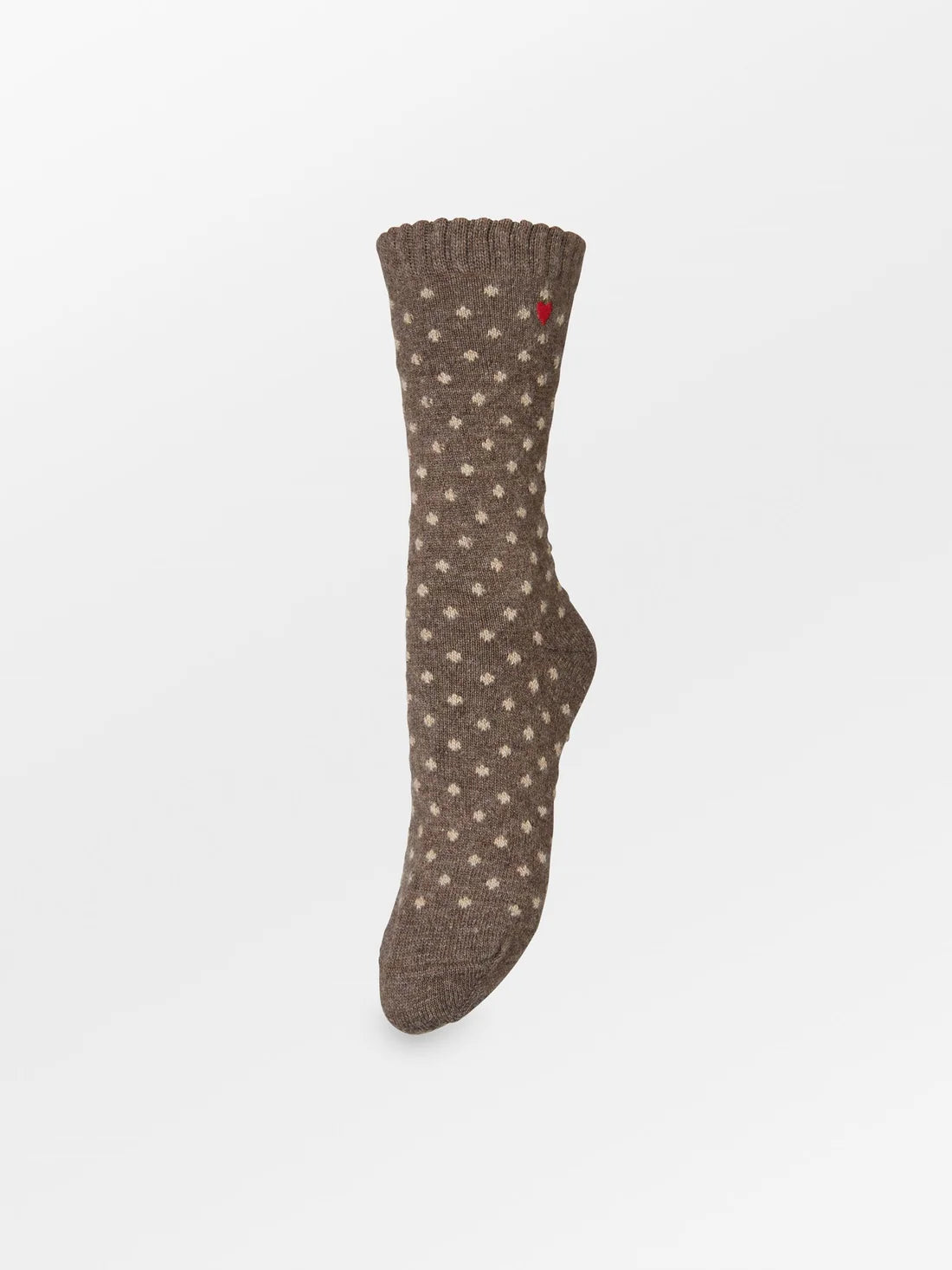 Dotted Wola Sock med prikket mønster i Hot Fudge Brown eller Grey Melange og blød uldblanding.