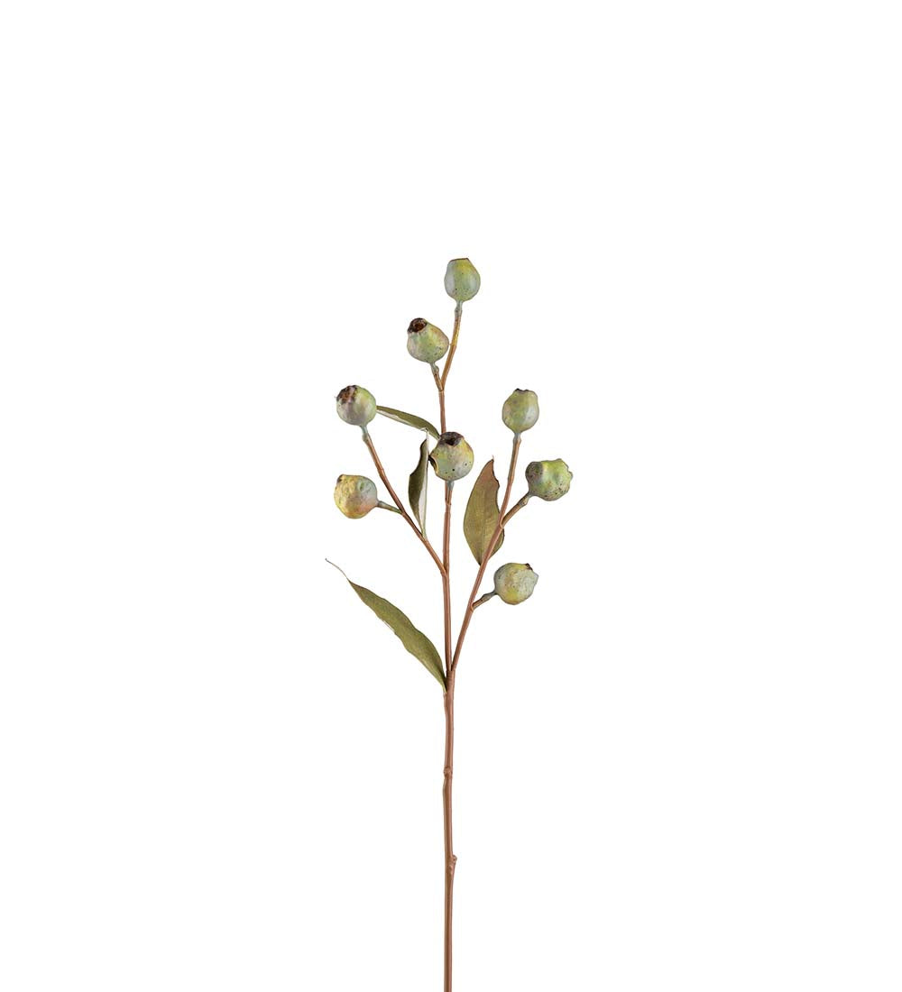 Kunstig eucalyptuskvist med bær i grøn, 65 cm høj – køb hos butikalrum.dk.