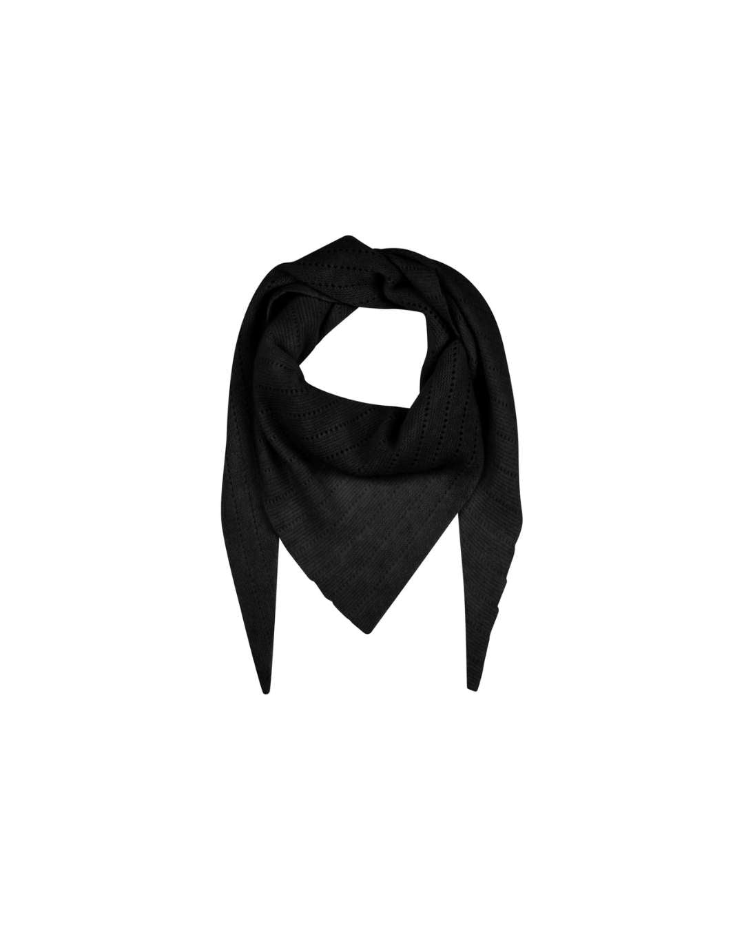 Stort, trekantet cashmere tørklæde med feminint hulmønster i sort