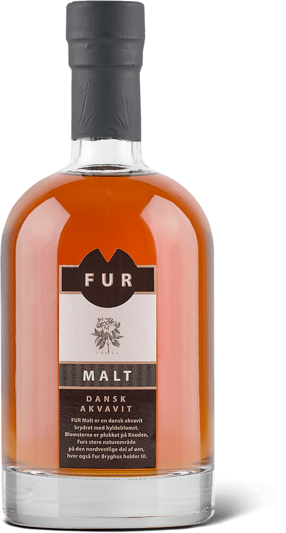 Fur Malt Snaps fra Fur Bryghus, dansk akvavit med hyldeblomst, 38 % alkohol og 50 cl.