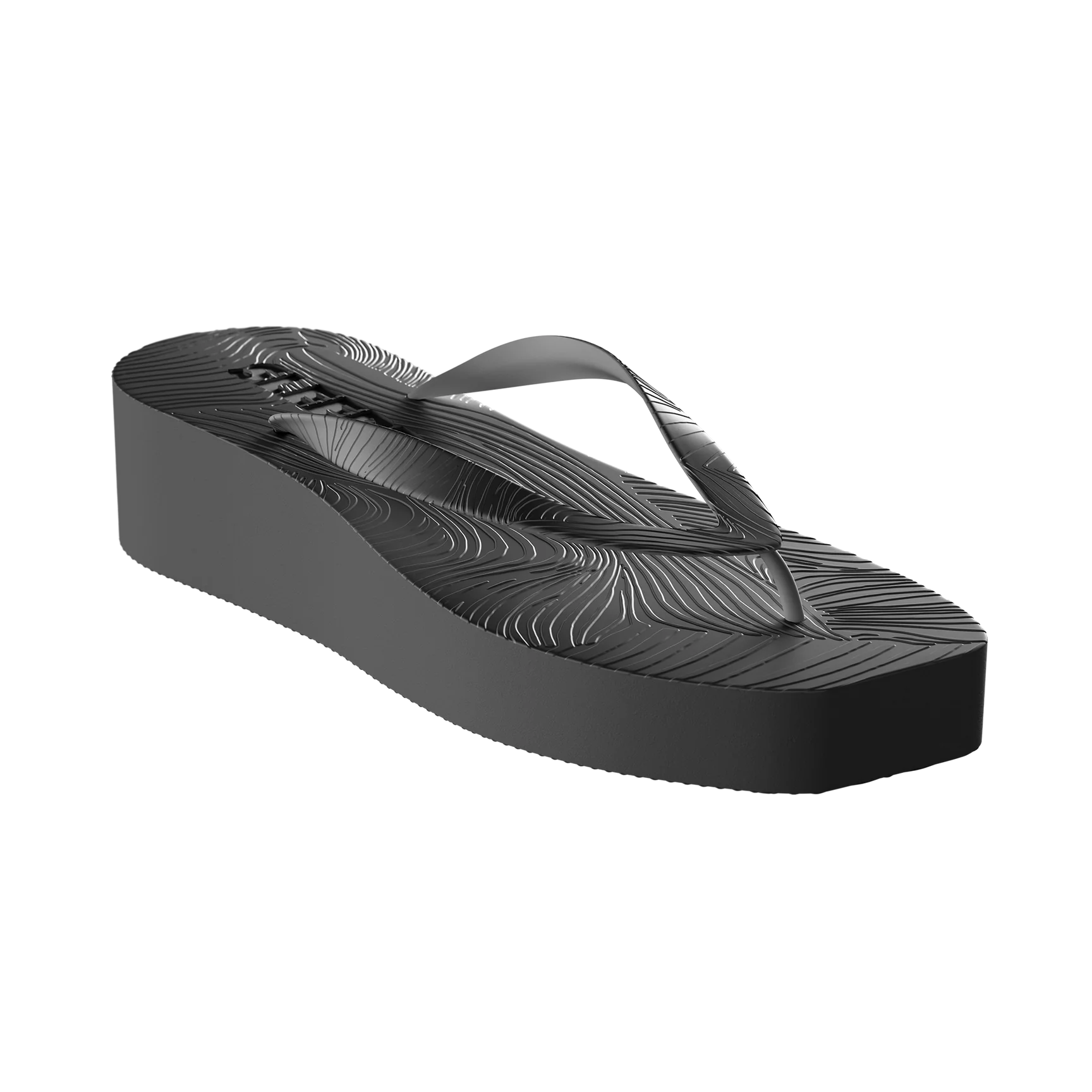 High Platform flip flop med firkantet form og bred rem i premium naturligt gummi, sort farve