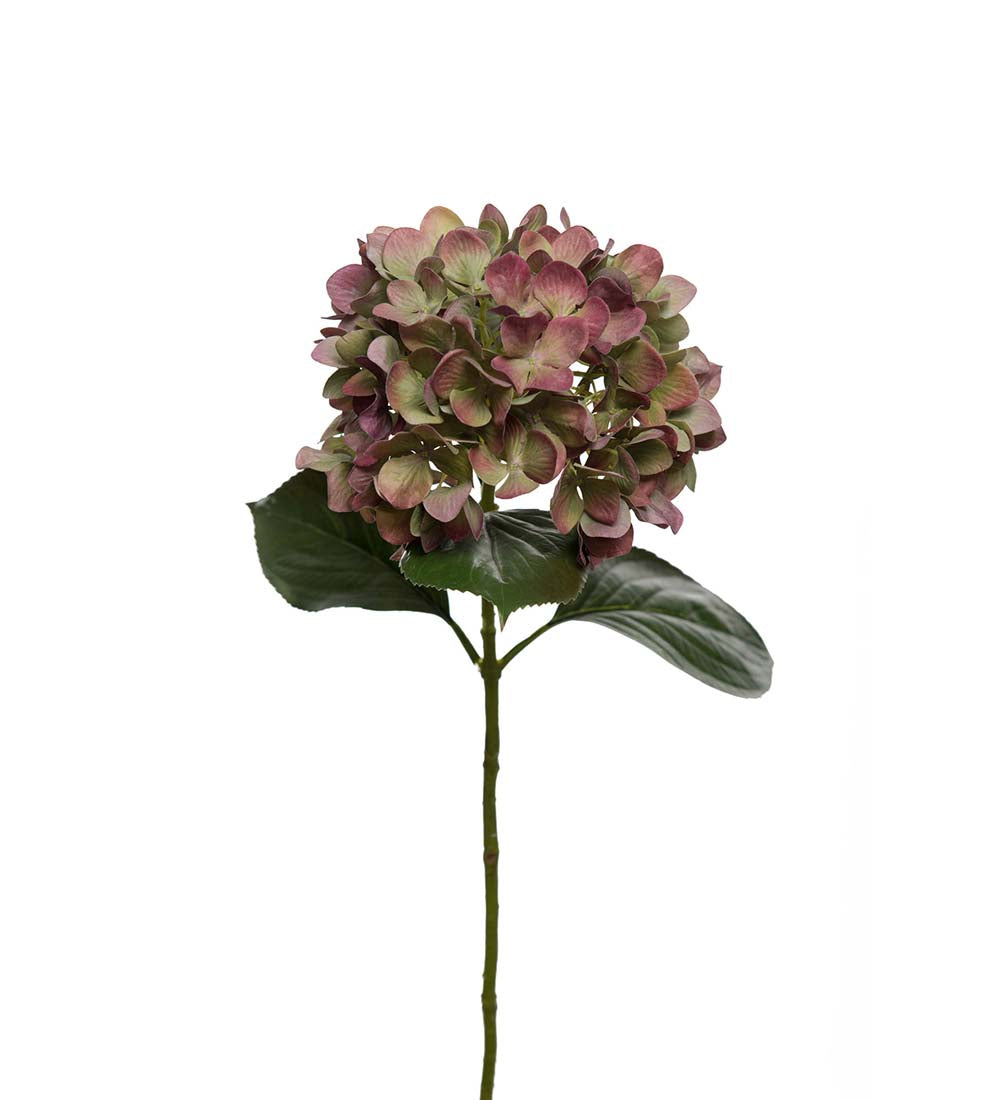 Kunstig hortensia i rød, 65 cm høj, perfekt til vase og dekoration – køb hos butikalrum.dk.