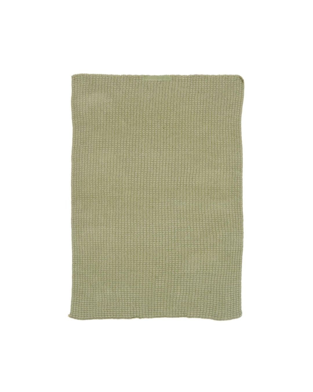 grønt strikket køkkenhåndklæde med kraftig sugeevne og luksuriøst udtryk, ideelt til hverdagsbrug.