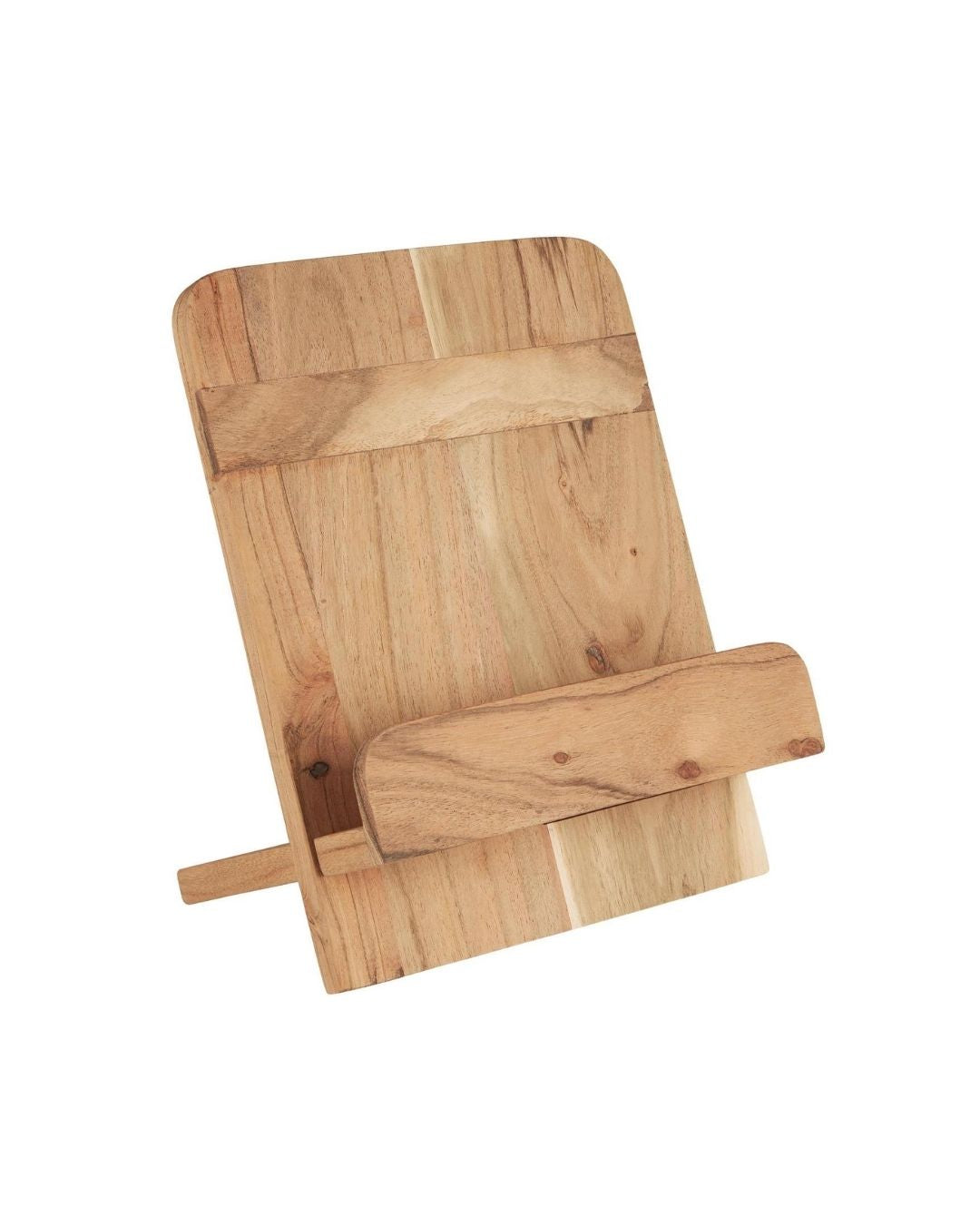 Kogebogsholder i acacietræ med 4 cm plads – perfekt til kogebøger, iPads eller kunstbøger. Stilfuld og funktionel til køkkenet eller arbejdsbordet.