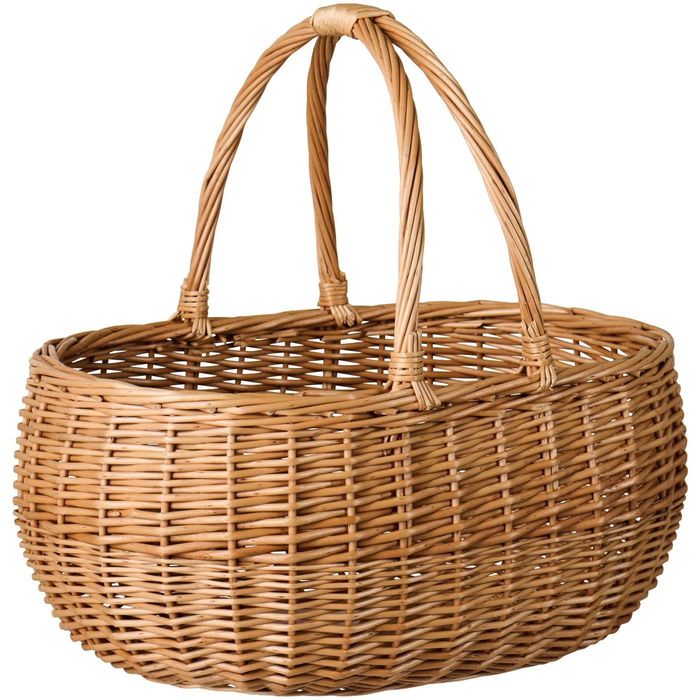 Håndlavet oval indkøbskurv i pil med dobbelthanke 33 cm høj perfekt til indkøb og picnic - køb hos butikalrum.dk