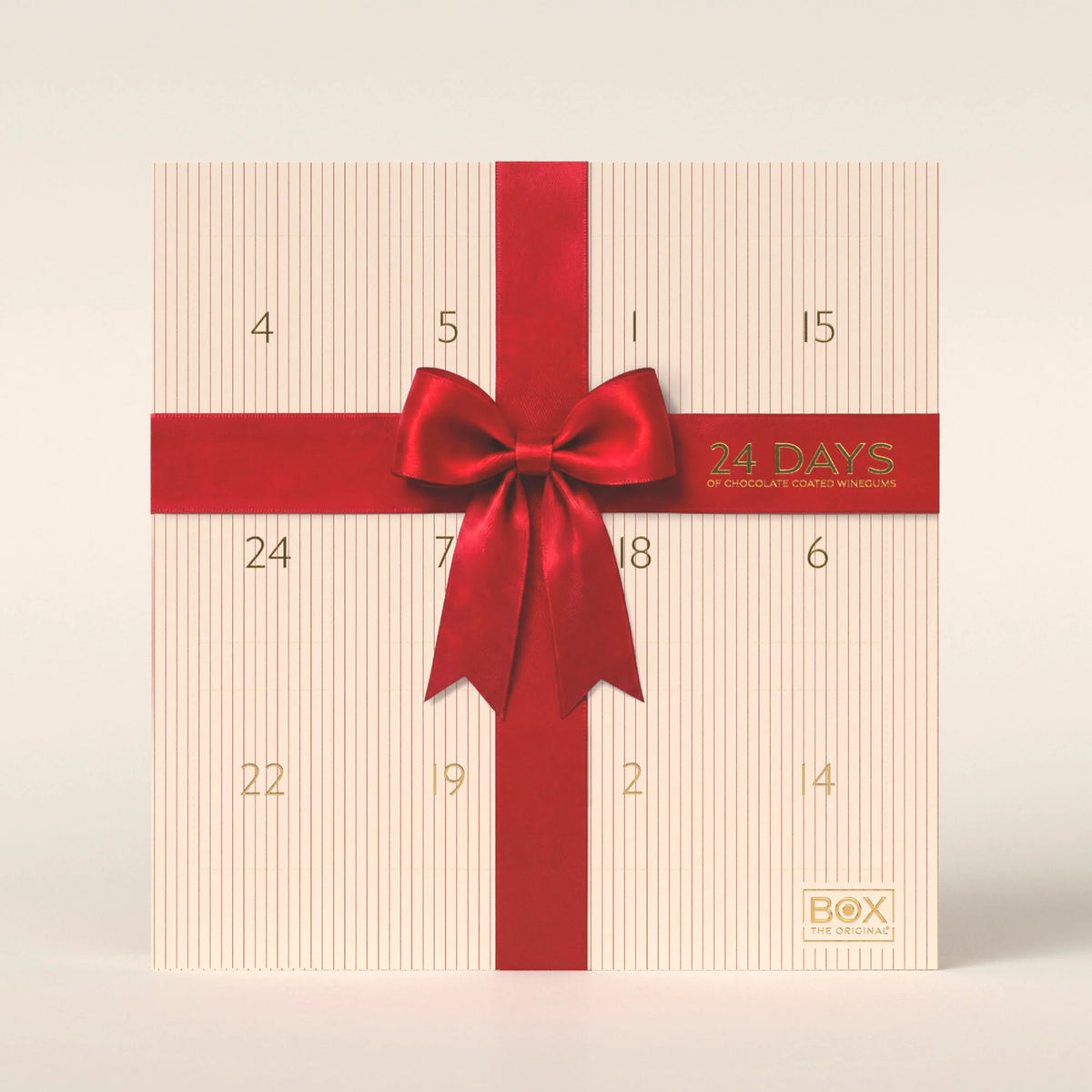 Julekalender med chokoladeovertrukne vingummier, 25 låger med to vingummier i hver og en samlet vægt på 325 g – køb hos butikalrum.dk.