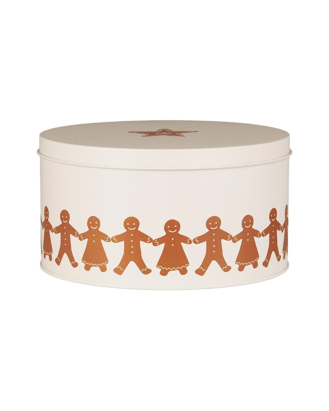 Rund kagedåse med kagemand, silkemat finish og plads til julesmåkager.