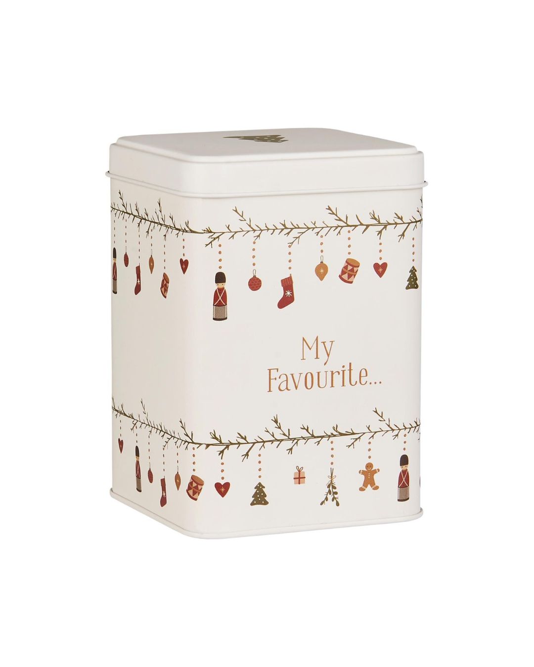 Firkantet kagedåse med julede ranker, silkemat finish og plads til julesmåkager.