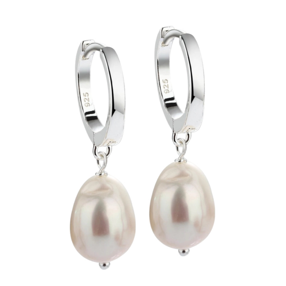 13 mm klik creoler i Sterling sølv med ferskvandsperle vedhæng – nikklfrie